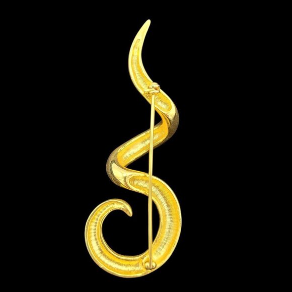 Vintage Gold-tone Metal Curly Abstract Spiral Brooch Elegant Pin Jewelry 3in - Picture 5 of 5